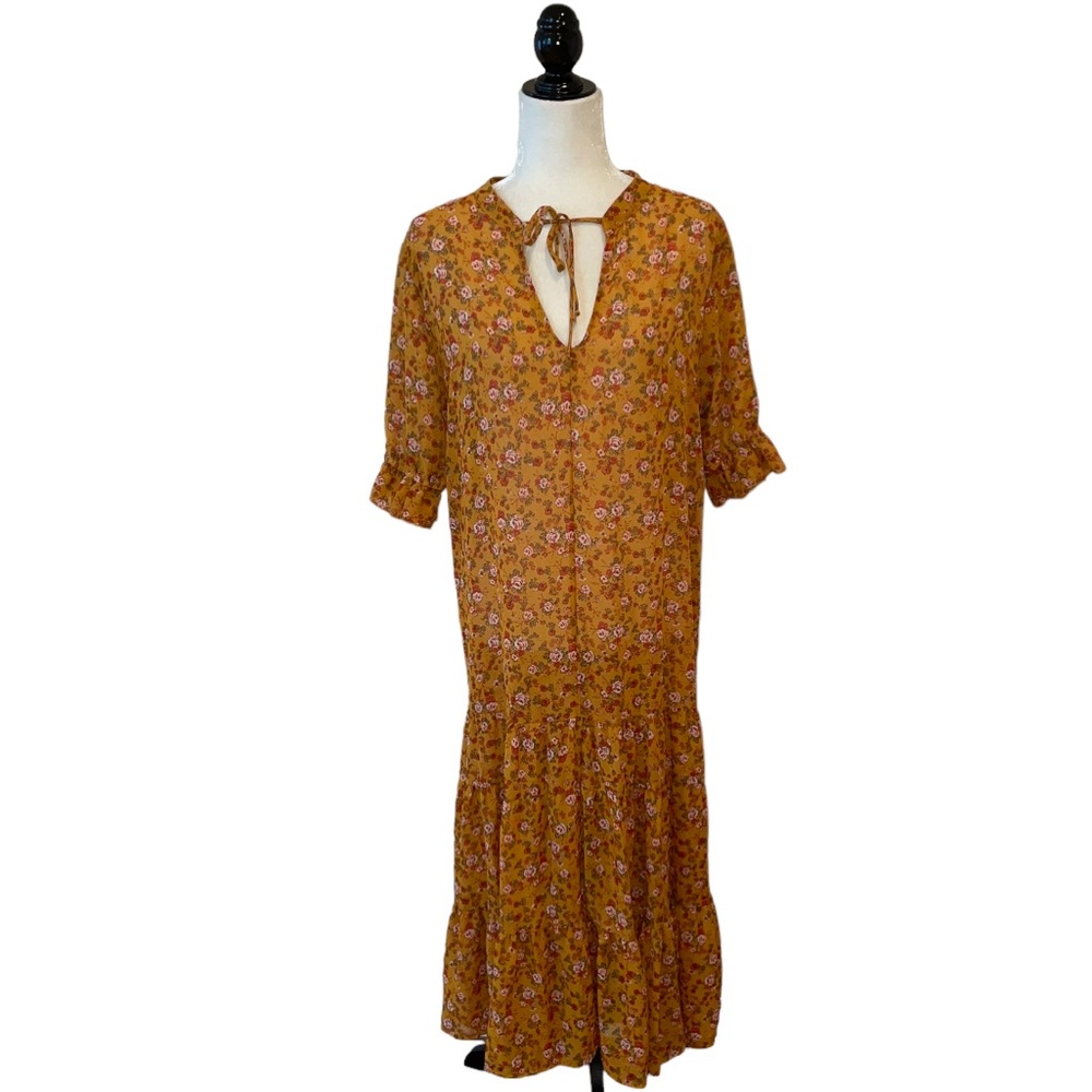 Velvet Torch Sheer Mustard & Orange Floral Print Dress